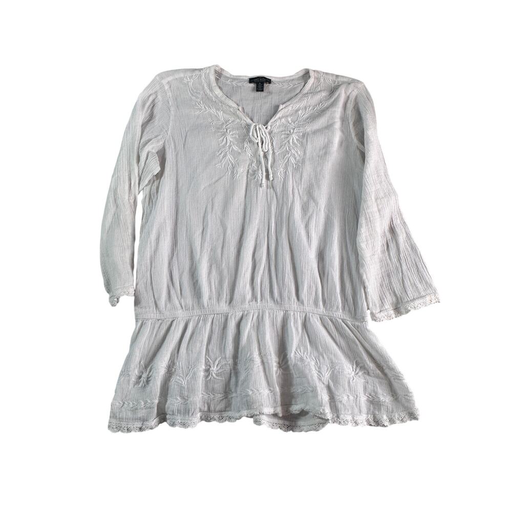 LRL Lauren Jeans Co Ralph Lauren XL White Cotton Embroidered Boho Tunic Top